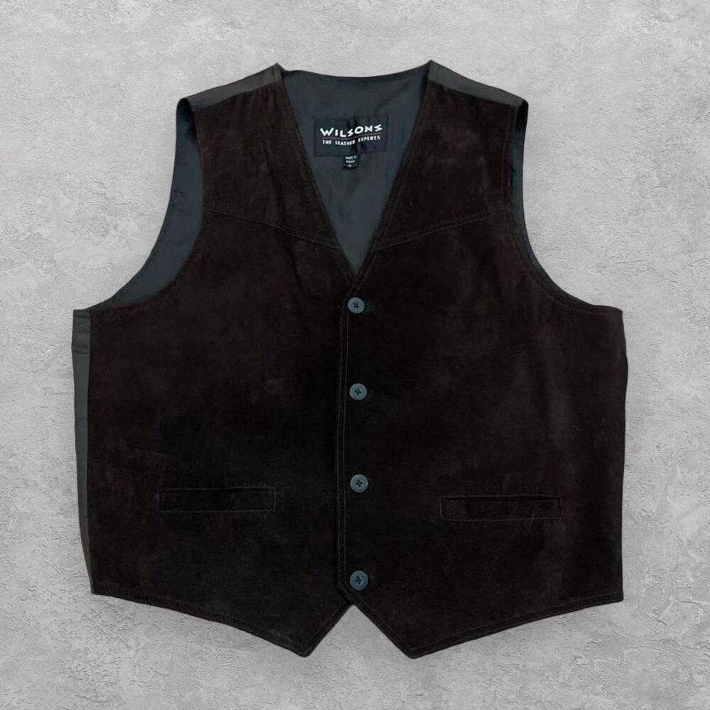 Wilsons Leather Mens Suede Vest XL Dark Brown Western Cowboy Biker